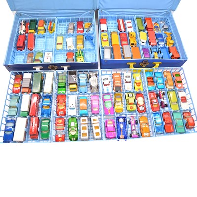 Lot 205 - Two carry cases containing a selection of regular wheel and superfast Matchbox models.