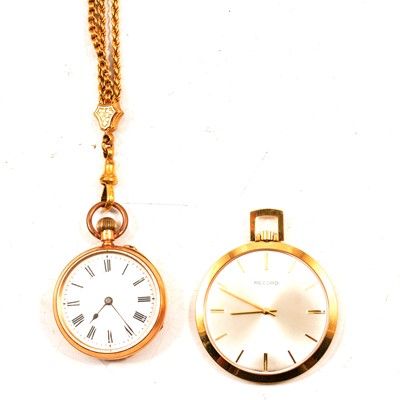 Lot 303 - Two open face pocket watches and a metal watch chain.