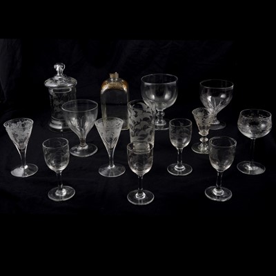 Lot 39 - Three glass rummers and later drinking glasses