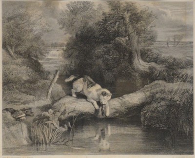 Lot 359 - Three etchings of Bristol and Bath landmarks, and a Landseer print