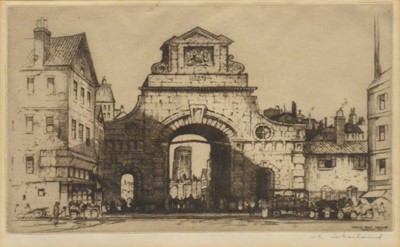 Lot 359 - Three etchings of Bristol and Bath landmarks, and a Landseer print