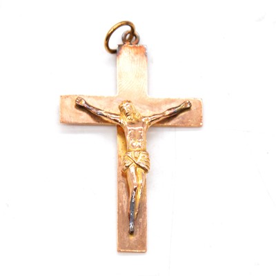 Lot 222 - A yellow metal crucifix pendant.