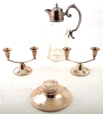 Lot 296 - Pair of silver two-light candelabra, and a Capstan silver inkwell