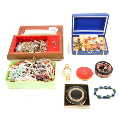 Lot 464 - A collection of vintage costume jewellery, two powder compacts, a Lorus wristatch.