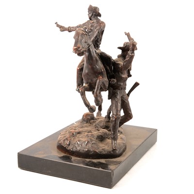 Lot 245 - After Remington, a reproduction bronze group of a cowboy on horseback