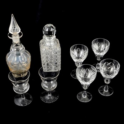 Lot 57 - Two boxes of glassware, including cut glass decanters and assorted stemware