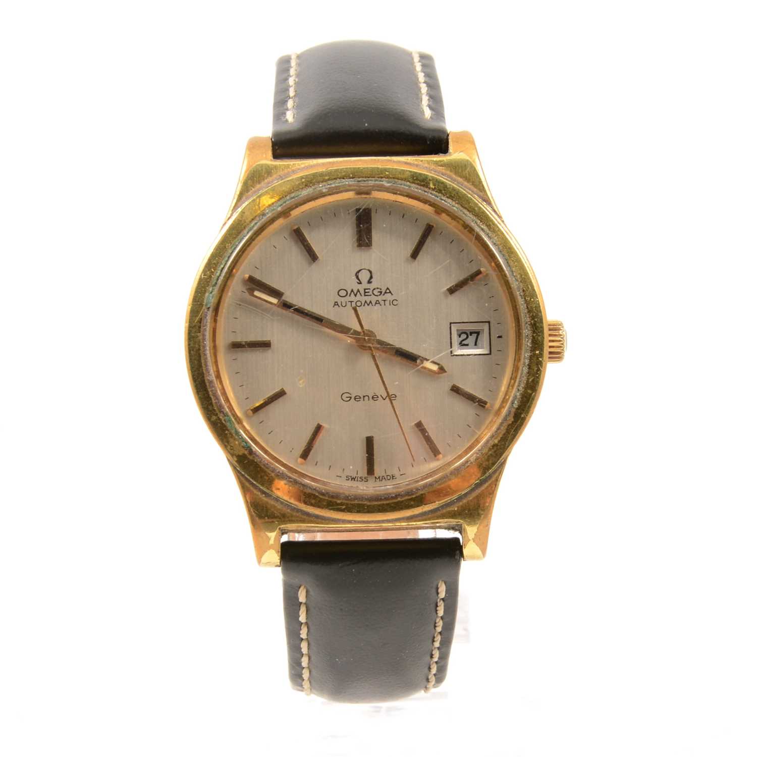 Lot 323 - Omega - a gentleman's Geneve gold-plated automatic wristwatch.