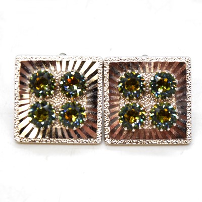 Lot 451 - Twelve pairs of vintage costume jewellery cufflinks, faux watermelon tourmaline and other crystals.