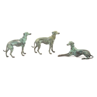 Lot 119 - Three cast patinated bronze greyhound models