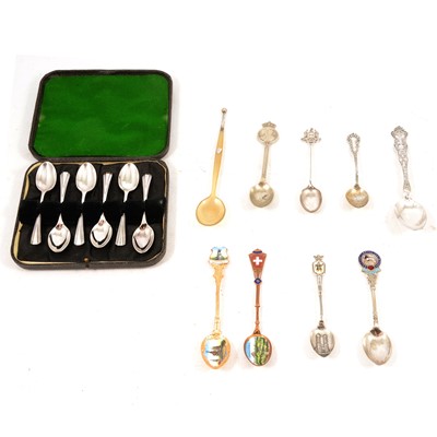 Lot 306 - Collection of silver teaspoons, silver and enamelled, American white metal examples