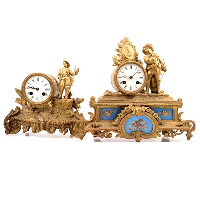 Lot 418 - Two French gilt spelter mantel clocks