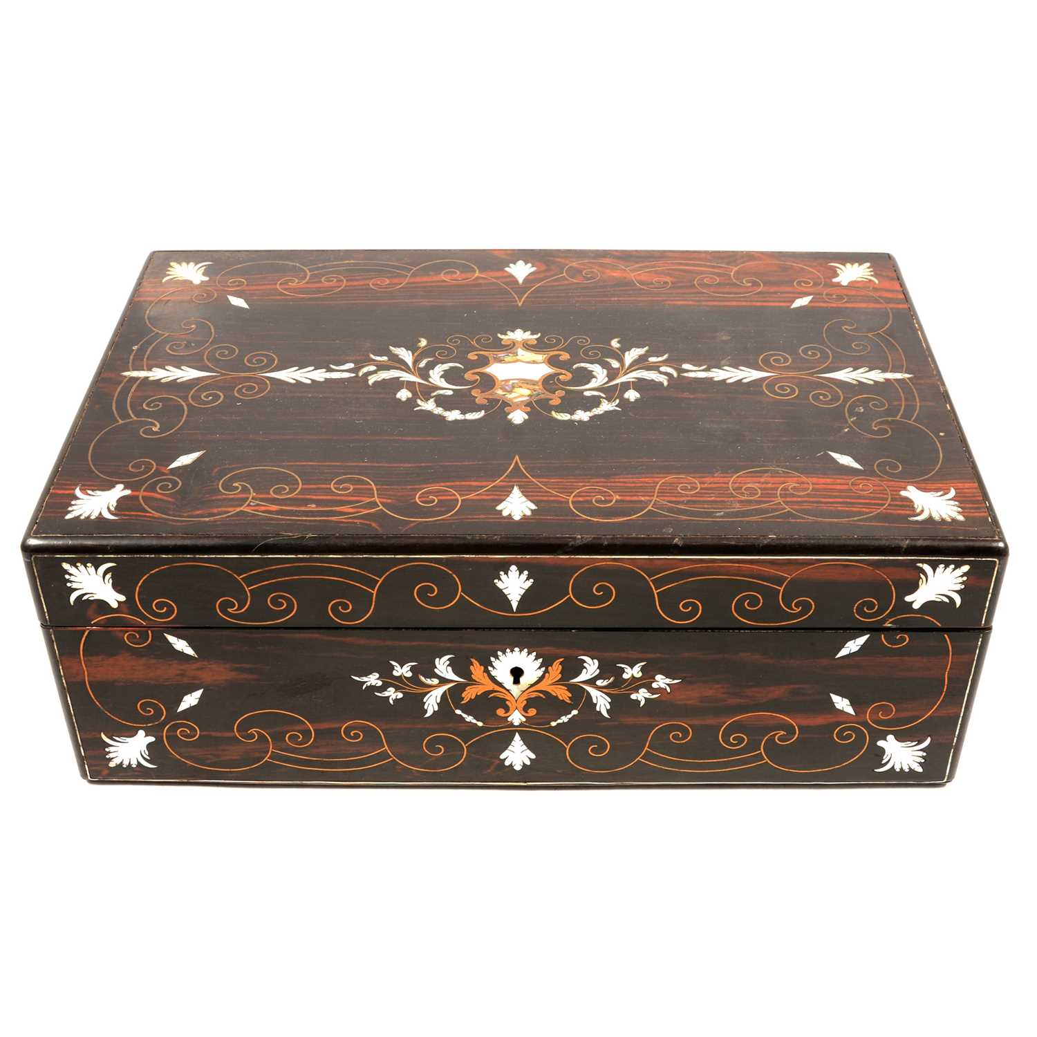 Rectangular Writing Box Lot 85 - Victorian inlaid coromandel writing box,
