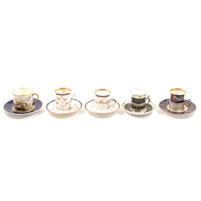 Lot 14 - Four silver cup holders with various cups and saucers, James Skerrett cup and saucer.