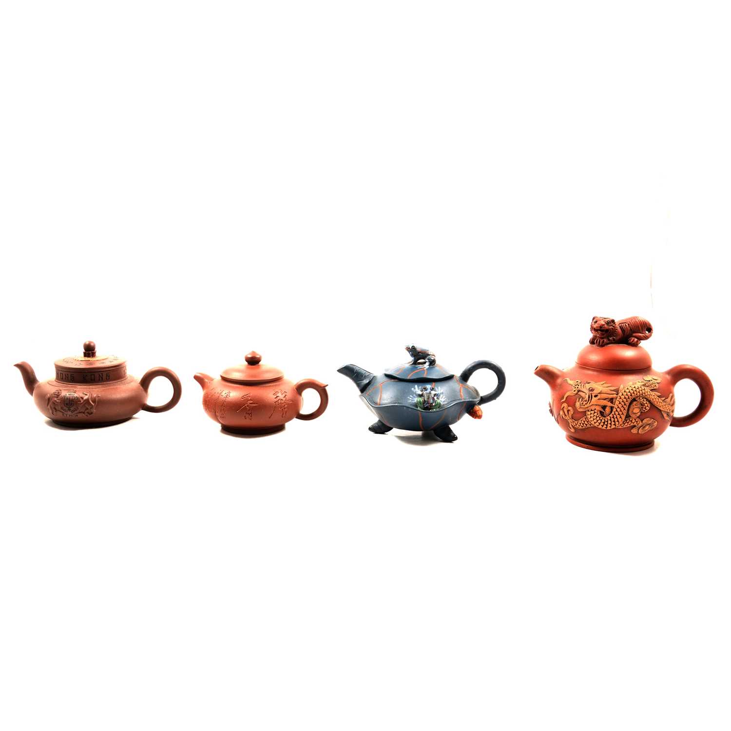 Lot 106 - Collection of modern Chinese redware teapots and cast metal sculptures