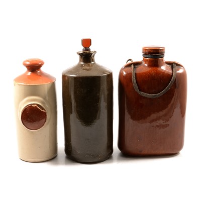 Lot 90 - Collection stone hot water bottles, flasks and related stoneware.