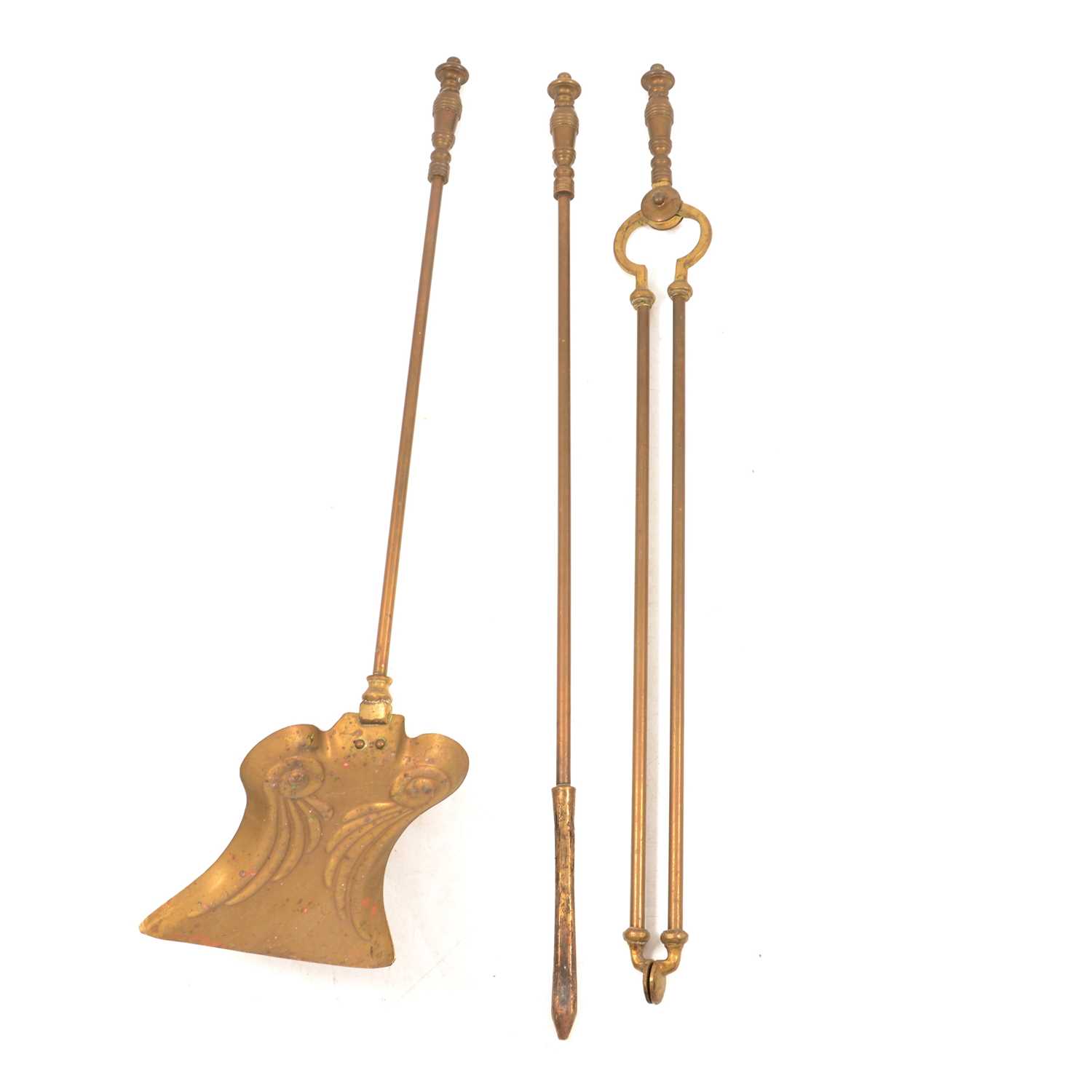 Lot 162 Set of three brass fire irons,