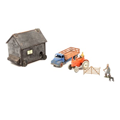 Lot 101A - A lead farm set, Escalado, two annuals, die cast tractor.
