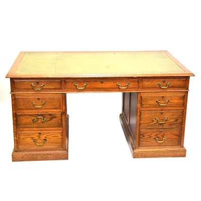 Lot 277 - Edwardian oak twin pedestal desk