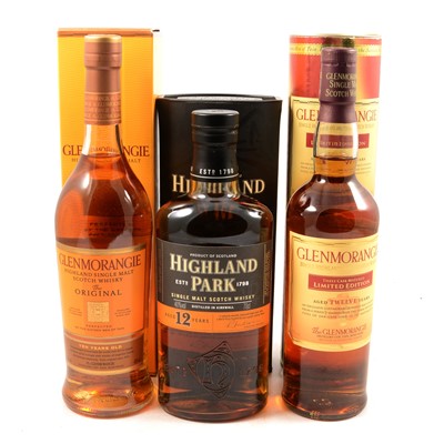 Lot 247 - Glenmorangie 12 yo ltd edition, a Glenmorangie 10yo, and Highland Park 12yo