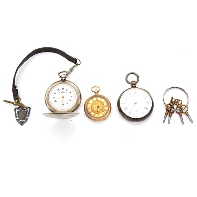 Lot 297 - Three pocket watches, yellow and white metal.