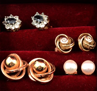 Lot 156 - Four pairs of earrings for pierced ears in a Jacob jewel box.