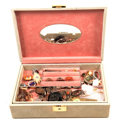 Lot 460 - A jewel box with vintage, silver and costume jewellery