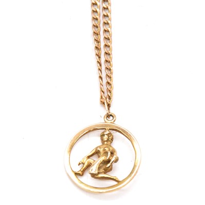 Lot 220 - A 9 carat yellow gold zodiac pendant and chain.