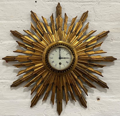 Lot 115A - Vintage gilt wood Sunburst wall clock