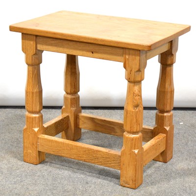 Lot 561 - Arts & Crafts oak stool, by Robert 'Mouseman' Thompson of Kilburn.