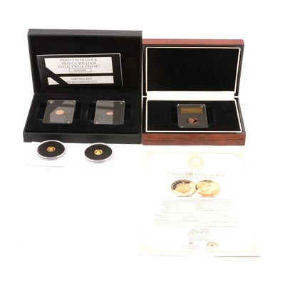 Lot 250 - Princess Diana and Prince William Gold Two Coin Set, and other gold coins.