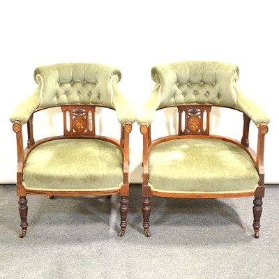 Lot 478 - Pair of Edwardian inlaid mahogany tub chairs