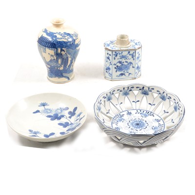 Lot 10 - Chinese porcelain tea flask, small footed dish, etc