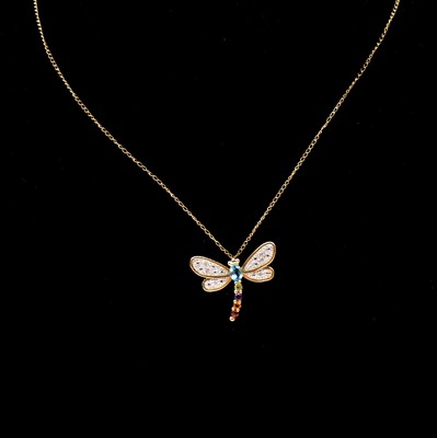 Lot 208 - A gemset butterfly pendant and chain.