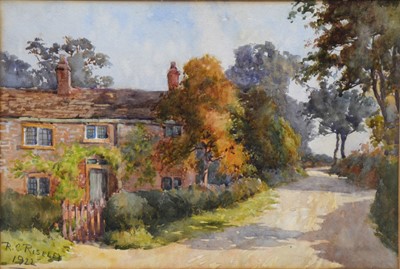 Lot 372 - R C Riseley, pair of rural lane scenes.