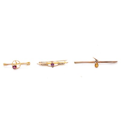 Lot 227 - Three gemset bar brooches.