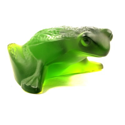 Lot 18 - Lalique Crystal, a frosted green glass frog ornament.