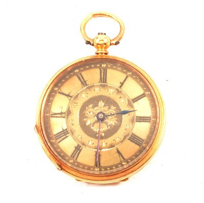 Lot 299 - A yellow metal open face fob watch.