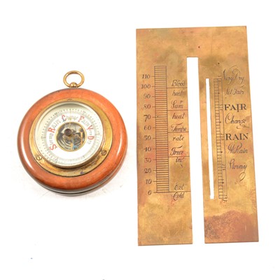 Lot 165 - Small wood and brass circular wall barometer, and a barometer scale plate