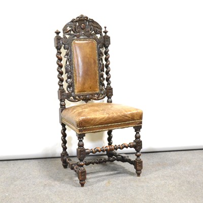 Lot 399 - Victorian oak chair, carved oak frame, leather seat