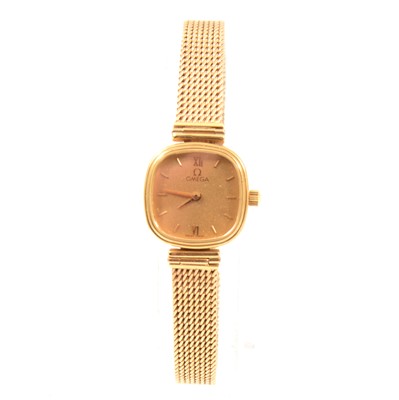 Lot 350 - Omega - a ladys 9 carat yellow gold bracelet watch.