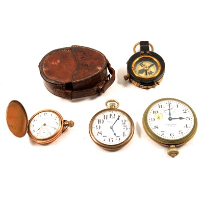 Lot 307 - A railway timekeeper's pocket watch, other pocket watches and a marching compass.