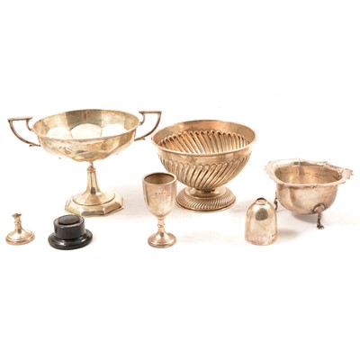 Lot 295 - Silver bonbon dish, two sugar bowls and two small trophies