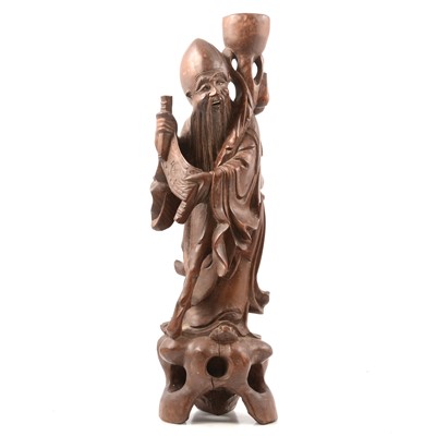 Lot 105 - Chinese hardwood carving of Shoulau