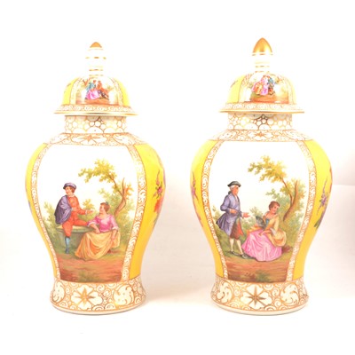 Lot 3 - Large pair of Dresden porcelain vases and covers