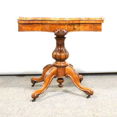 Lot 374 - Victorian figured walnut card table