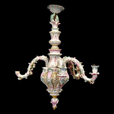 Lot 71 - Continental porcelain seven branch chandelier