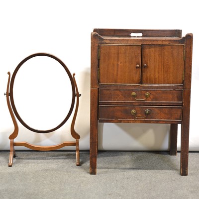 Lot 444 - George III mahogany night table and a toilet mirror