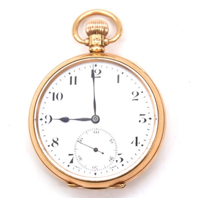 Lot 294 - A 9 carat yellow gold open face pocket watch.