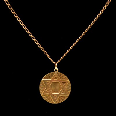 Lot 221 - Two 9 carat yellow gold Star of David pendants and a chain.