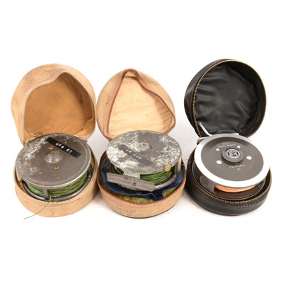 Lot 181 - Hardy Bros. 'The Sunbeam' alloy fly fishing reel, 8/9, and two other Hardy reels
